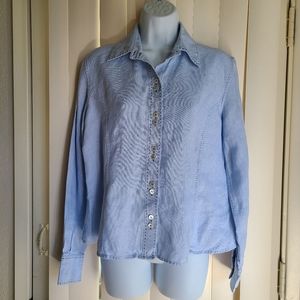 Faconnable Linen/Cotton Button Down Shirt, Women's Size L
